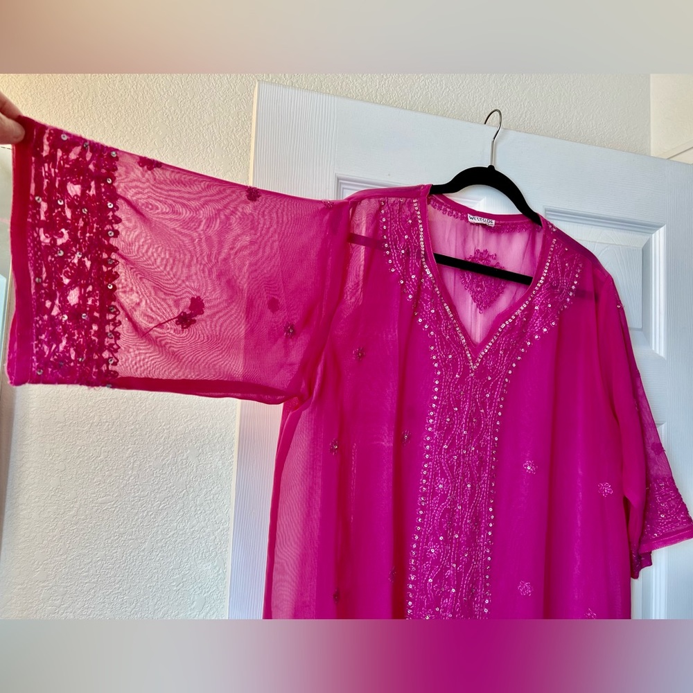BOHO Swimsuit tunic sheer pink sparkles